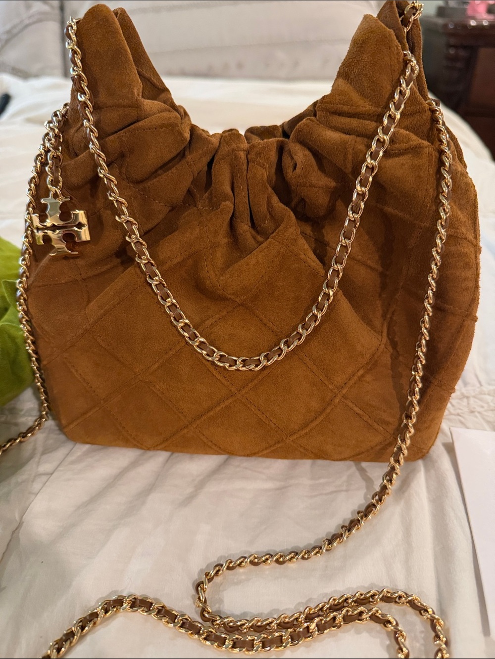 Tory Burch Fleming Chestnut Suede leather  mini hobo  Bag